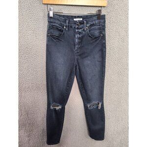 Good American Jeans Women 4 / 27 Hi Rise Distressed Good Waist Crop Blue Denim